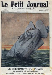 Eerste Wereldoorlog 1914-1918. Bij de terugkeer van een aanval op Engeland, faalde de Zeppelin L-19 van de Duitse luchtmacht in de Noordzee. In 