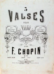 Frontispice van de partituur voor 3 walsen voor piano door Frederic Chopin (1810-1849) 19e eeuw Privécollectie