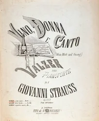 Frontispice van de partituur van Wijn, Vrouwen en Liederen door Johann Strauss