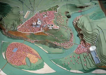 Galloromeinse beschaving: model van de stad Lyon tussen 50 v.Chr. en 100 n.Chr. Lyon, archeologisch museum