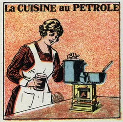Verwarming thuis: de keuken met olie. Anonieme illustratie uit 1925. Privécollectie