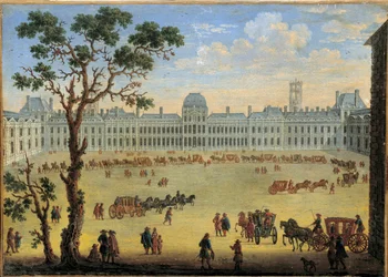 Denkbeeldig uitzicht op het paleis en het Tuilerieënpark