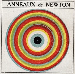 Interferenties: ringen door Isaac Newton (1642-1727). Anonieme illustratie uit 1925. Privécollectie.