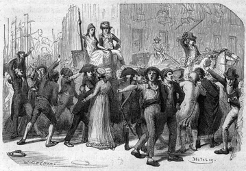 Jean-Lambert (Jean Lambert) Tallian (1767-1820) Franse revolutionair en journalist, op 23 september 1793, werd hij op missie gestuurd naar Bordeaux om de federalistische bewegingen te onderdrukken - Gravure in 
