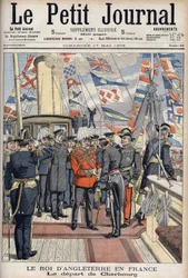 Koning Edward VII verliet Cherbourg na een reis naar Frankrijk. Le Petit Journal, mei 1903.
