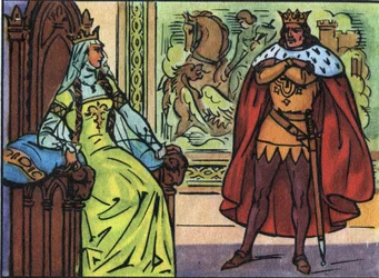 Koning van Frankrijk Lodewijk X de Hutin (1289-1316) met Margarita van Bourgondië (1290-1315). Anonieme illustratie in 