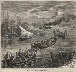 De gevangenis van Toulon - een keten die de Rhône afdaalt (gravure in 