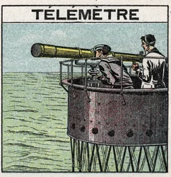 Lichtreflectie: de telemeter gebruikt voor navigatie. Anonieme illustratie uit 1925. Privécollectie.