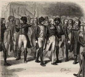 Maximilien Robespierre en zijn mede-beschuldigden gearresteerd in de Conventie in 1794 - Maximilien Robespierre en zijn mede-beschuldigden gearresteerd in de conventie in 1794 - gravure in 