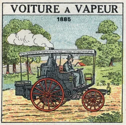 Mechanische tractie: stoomauto van de Markies Albert de Dion (1856-1946) in 1885