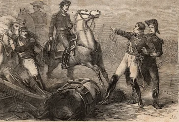 Napoleontische oorlogen 1813-15 - Slag bij Ligny (België), op 16 juni 1815 - Dood van Jean-Baptiste Girard - De dood van generaal Girard. Slag bij Ligny (16 juni 1815): gewond op het slagveld, generaal Girard (1775-1815), gerepatrieerd naar Parijs, stierf 