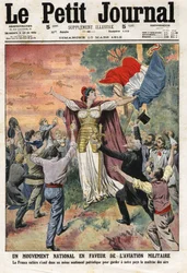 Nationaal Beweging voor Militaire Luchtvaart: heel Frankrijk verenigt zich in een vergelijkbaar patriottisch gevoel om ons land de controle over de lucht te laten behouden. Gravure in Le Petite Journal, op 10/03/1912. Privécollectie.