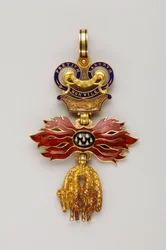 Orde van het Gulden Vlies: Oostenrijks Gulden Vlies - verkleind insigne - 1850-1900 - goud en email - H 6.2 cm; B 4.1 cm; gewicht: 20 g - privécollectie