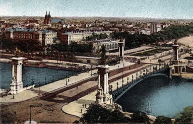 Parijs: uitzicht op de brug Alexandre III over de Seine. Foto uit 1920 in 