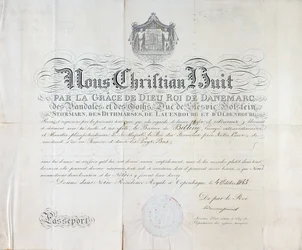 Paspoort door Koning van Denemarken Christian VIII dateert uit 1845
