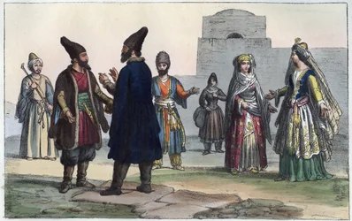 Perzische kleding in de 19e eeuw - gravure uit „Usi e Costumi di Tutti i Popoli dell