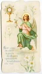 Vrome afbeelding: Een engel die een lelie vasthoudt (gravure)