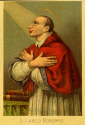 Vrome afbeelding: Charles Borromeo kardinaal aartsbisschop van Milaan (chromolithografie)