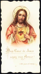 Vrome afbeelding: Zoet hart van Jezus wees mijn liefde. Chromolithografie van het begin van de 20e eeuw Privécollectie