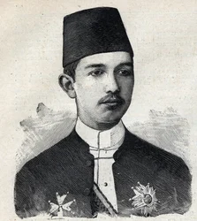 Portret van Abbas II Pasha (1874-1944), vicekoning van Egypte. Gravure in Le Peute Parisien