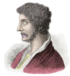 Portret van Alcibiades (Alkibiades Kleiniou Scambonides) (450-404 v.Chr.), staatsman en Atheense generaal. Gravure uit de 19e eeuw. Milanees