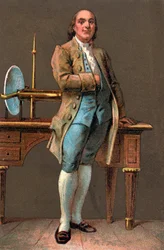 Portret van Benjamin Franklin (1706-1790) Amerikaanse drukker, uitgever, wetenschapper, uitvinder, staatsman en diplomaat. Chromolithografie Privécollectie