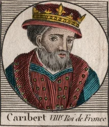 Portret van Caribert, koning van de Franken - gravure uit 