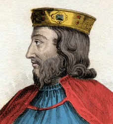 Portret van Clovis I (466-511), koning van de Franken. Gravure uit de 19e eeuw