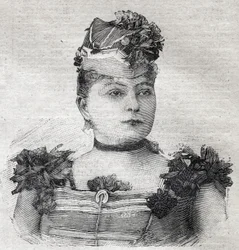 Portret van Eugenie Weiss, bekend als Jenny barones von Rahden, lid van een Braziliaanse circustroep en auteur van het boek „De roman van de amazone“, gedood door haar echtgenoot. Gravure in „Le Petit Parisien“ van 3/09/1893.