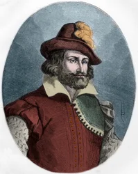 Portret van François Ravaillac (1578-1610), de moordenaar van Hendrik IV (1553-1610) - gravure uit 1863 in „Le Livre Rouge - Histoire de l
