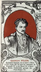 Portret van Germain Pilon (1535-1590), Franse beeldhouwer. Gravure uit 1914. Privécollectie.