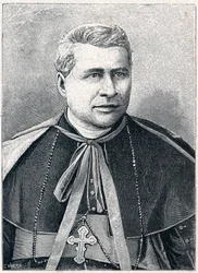 Portret van Giovanni Simeoni (1816-1892), Italiaanse kardinaal. Gravure in Les Missions Catholiques au XIXe Siècle door Louis-Eugene Louvet. Privécollectie.