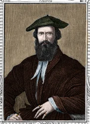 Portret van Girolamo Francesco Maria Mazzola genaamd Parmigianino of De Parmezaan (1503-1540) Italiaanse schilder. Gravure uit 1859 in "de galerijen van Europa - Italië" door Armengaud. Privécollectie.
