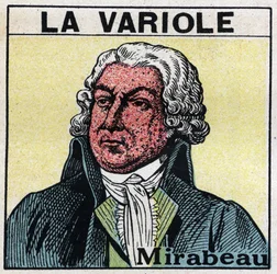 Portret van Honoré Gabriel Riqueti, Graaf van Mirabeau met het gezicht door pokken. Anonieme illustratie.