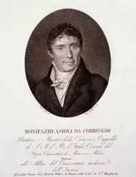Portret van de Italiaanse componist Bonifazio Asioli (1769-1832) Gravure. 19e eeuw. Privécollectie