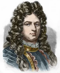 Portret van Jean Bart (1650 - 1702), Franse kaper. Gravure van de 19e eeuw. Privécollectie.