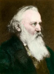 Portret van Johannes Brahms (1833-1897), Duitse componist (gravure 19e eeuw)