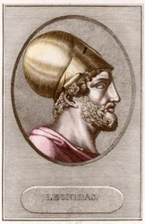 Portret van Leonidas I, koning van Sparta van 491 v.Chr. tot 480 v.Chr. - Gravure - Privécollectie