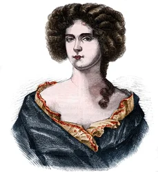 Portret van Louise de Keroualle (1649-1734), hertogin van Portsmouth en minnares van Karel II (1630-1685). Gravure in 