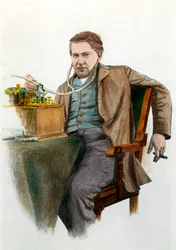 Portret van Thomas Edison (1847-1931), Amerikaanse natuurkundige. Gravure rond 1900. Privécollectie