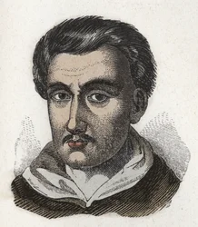 Portret van Tommaso Campanella (1568-1639), dominicaanse monnik en filosoof. Gravure. Privécollectie