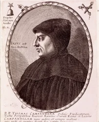 Portret van Tommaso Campanella, dominicaanse monnik en filosoof. Gravure.