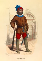 Portret van een cipier in Parijs in 1490, gravure - privécollectie