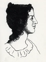 Portret van de Britse schrijfster Emily Bronte (1818-1848) (gravure uit "Les Hauts de Hurlevent")