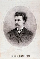 Portret van de Italiaanse componist Filippo Marchetti (1831-1902). Gravure. 19e eeuw. Milanese privécollectie