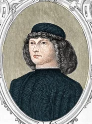 Portret van de Italiaanse schilder Giovanni Bellini genaamd il Giambellino (1425/1433-1516), gravure van 1859 in 