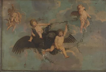 Putti met een adelaar op wolken, ca.1650 (olieverf op doek)