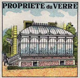 Straling en geleiding: een glazen kas maakt gebruik van een van de eigenschappen van glas om transparant te zijn voor lichtwarmte en niet voor donkere warmte. Anonieme illustratie uit 1925. Privécollectie.