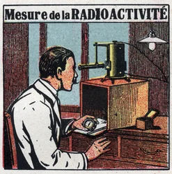 Radium: meting van radioactiviteit. Anonieme illustratie uit 1925. Privécollectie.
