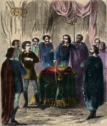 Ontvangst van een Illuminatus (geheime samenleving) - Ontvangst van een Illuminatus (Illuminati) - Illuminaten van Beieren (der Illuminatenorden) 1879 (gravure)